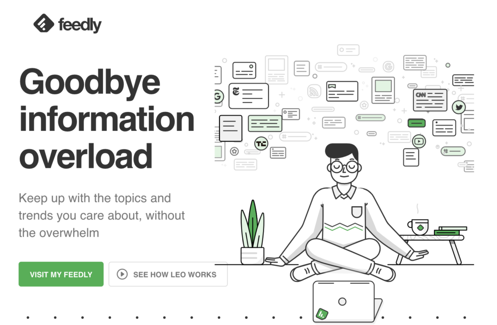 home page of feedly rss feed website